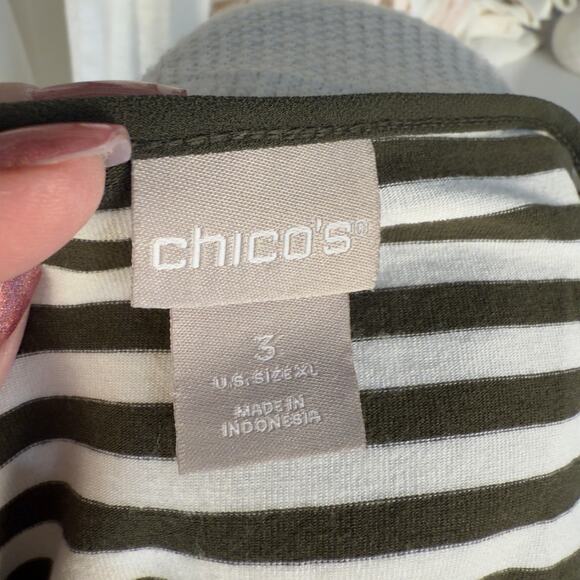 Chico's Women's Size L Olive Green & White Striped Long Sleeve Blouse #3502 - Picture 8 of 8